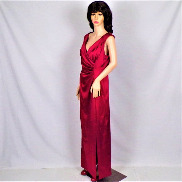 TAHARI BY ARTHUR S. LEVINE size 10 red satin sleeveless full-length gown - Picture 8 of 11